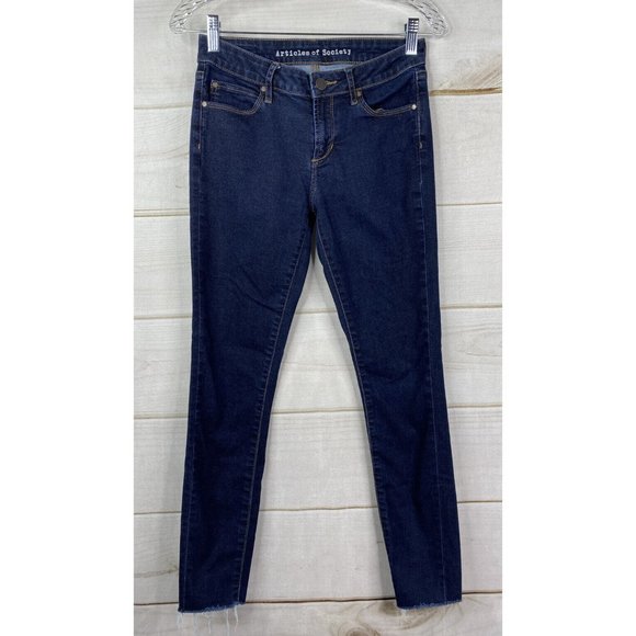 Articles Of Society Denim - Articles of Society Jeans Womens Sz 26 Dark Wash Cutoff Skinny Leg Stretch Denim